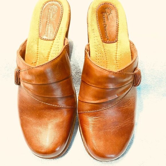 Earth Origins Addison Shoes Womens Size 7.5M Brown Leather Slip On Mules Comfort - Picture 2 of 15